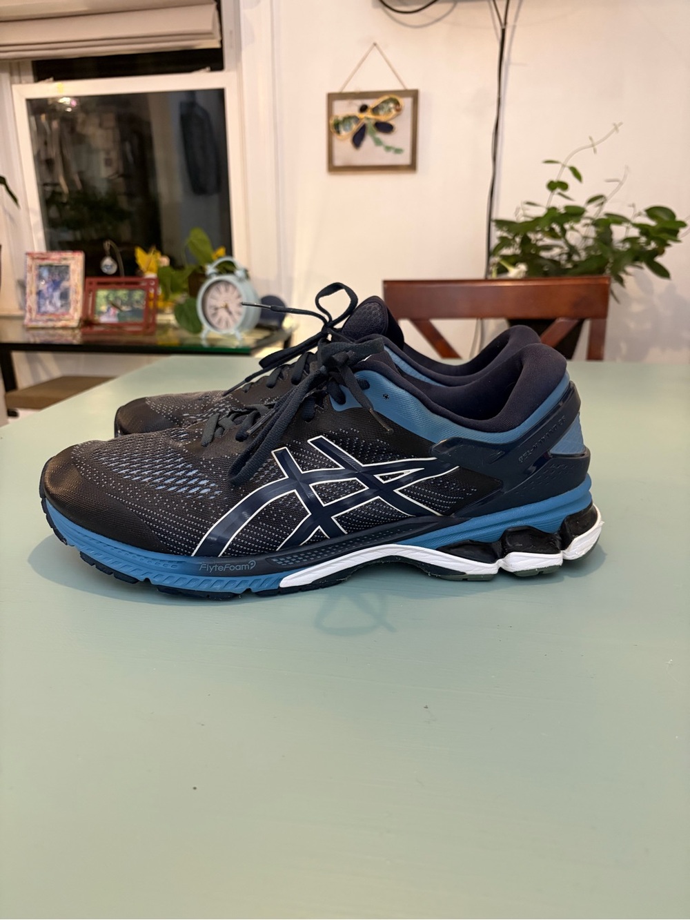 ASICS Gel-Kayano 26 Men’s 14 Extra Wide 4E Black Blue Running Shoes 1011A536